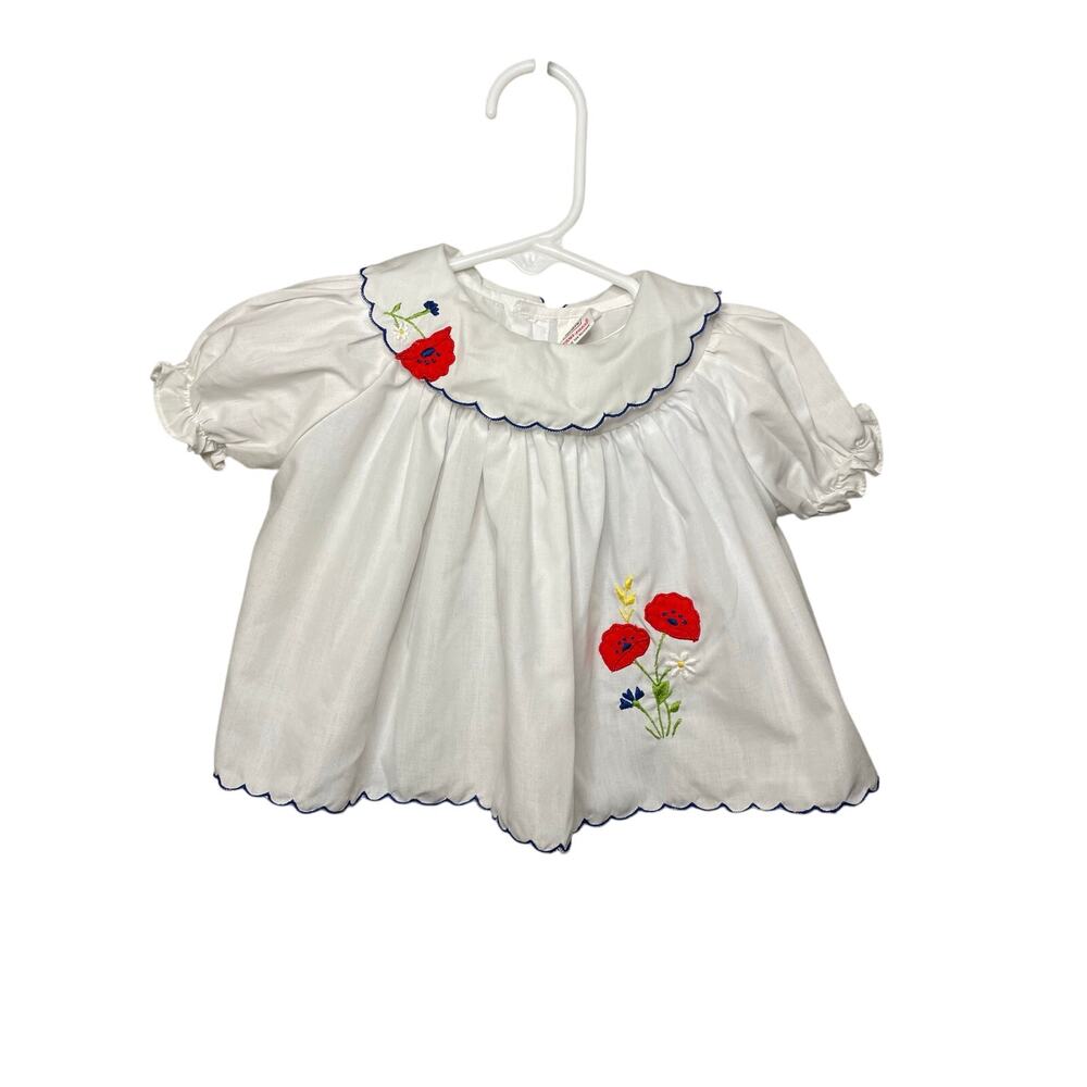 Vintage Sears Girls Red Poppy Flower Scalloped Collar Shirt